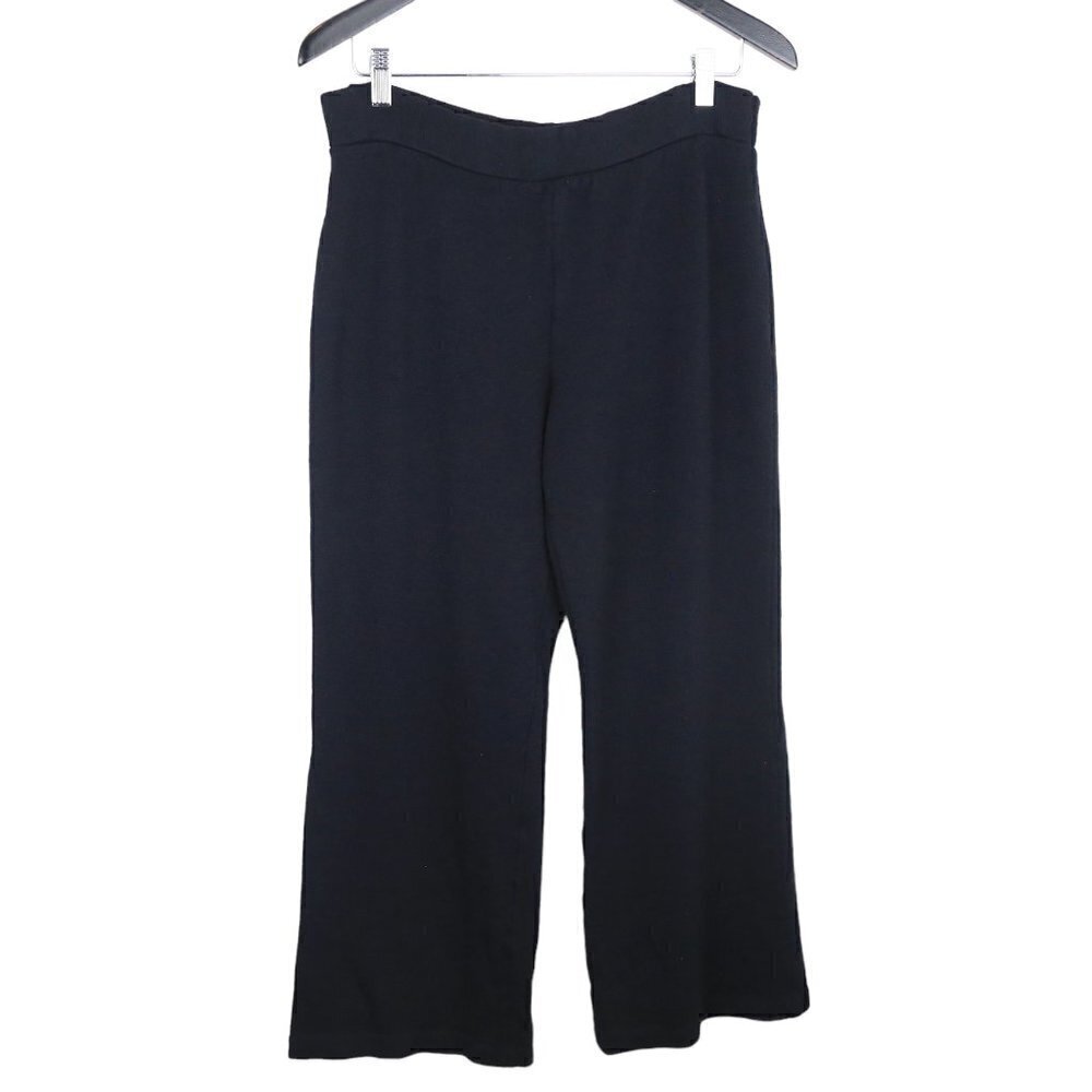 St. John Collection Wool Knit Women's Black Wide Leg Pull-On Pants Size 8